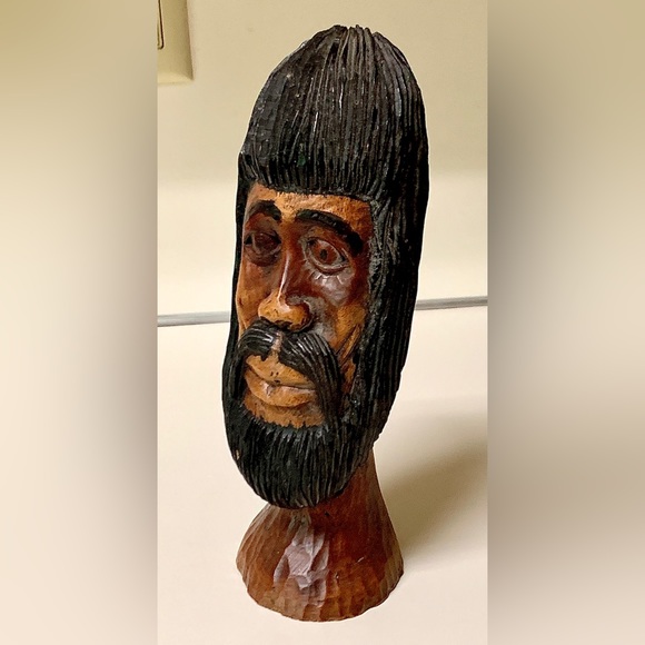 Vintage Solid Hand Carved Lignum Vitae Jamaican Bearded Rastafarian Statue Bust - Picture 3 of 15